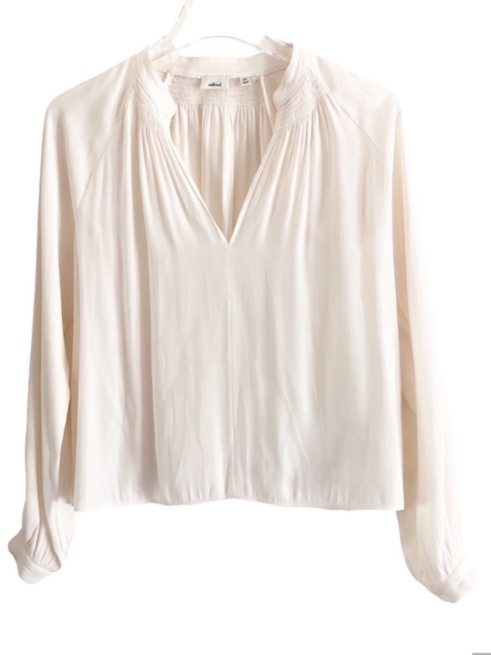Aritzia Wilfred Estienne Blouse Cream Smocked Long Sleeve XS - Picture 4 of 7